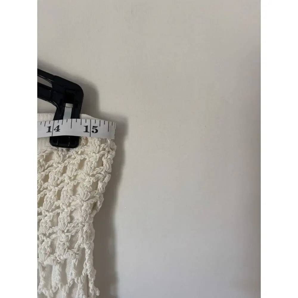 Theory Maxi Skirt Large Crochet Lined Cream Stretch Boho Aline Long